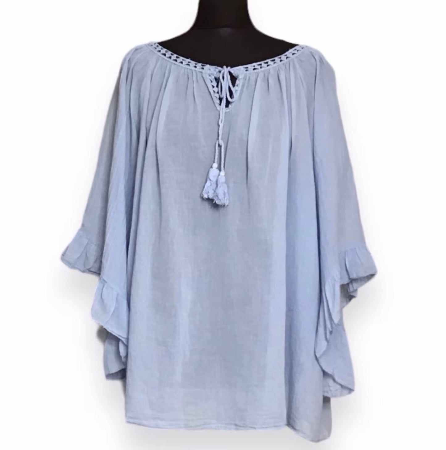 Mary. Sheer Cotton Angel Wing Sleeve Blouse
