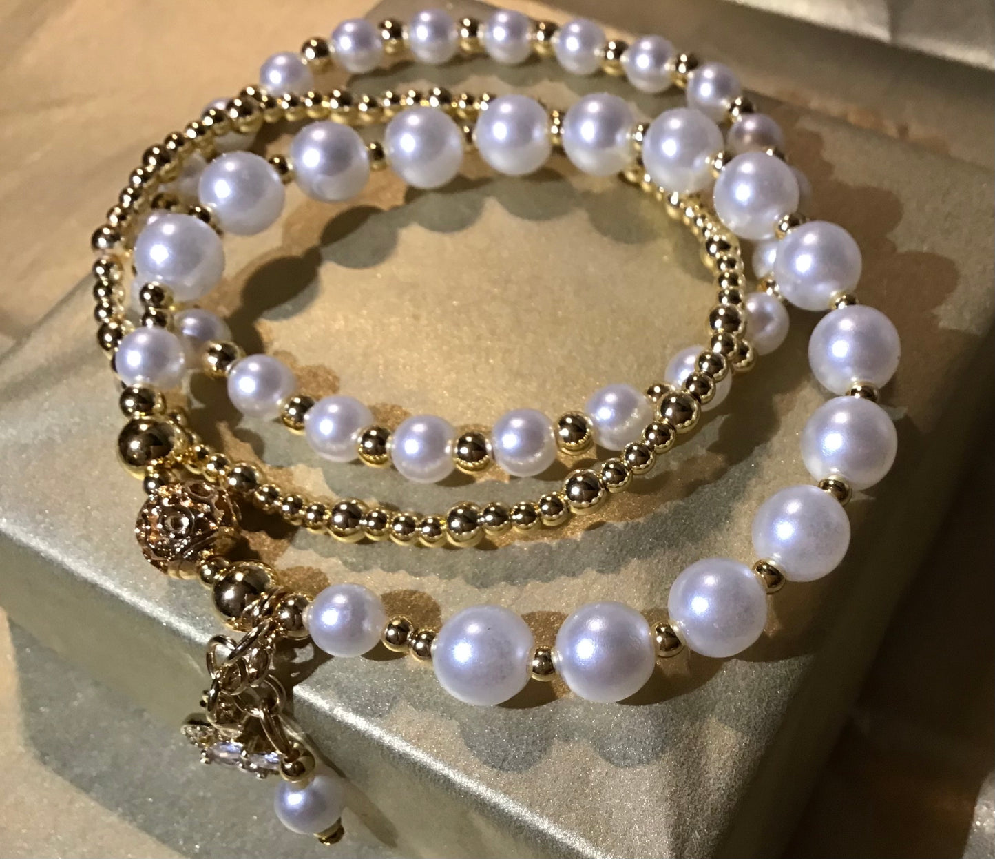 Stackable Bracelet Pearls & Charm Set.