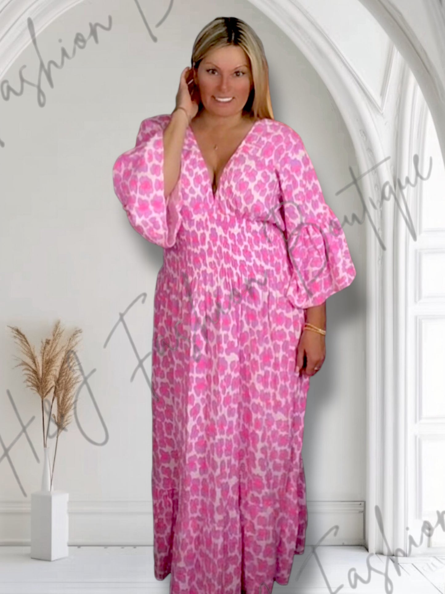 Beckie. Cheesecloth Animal Print Smocked MIDI Dress