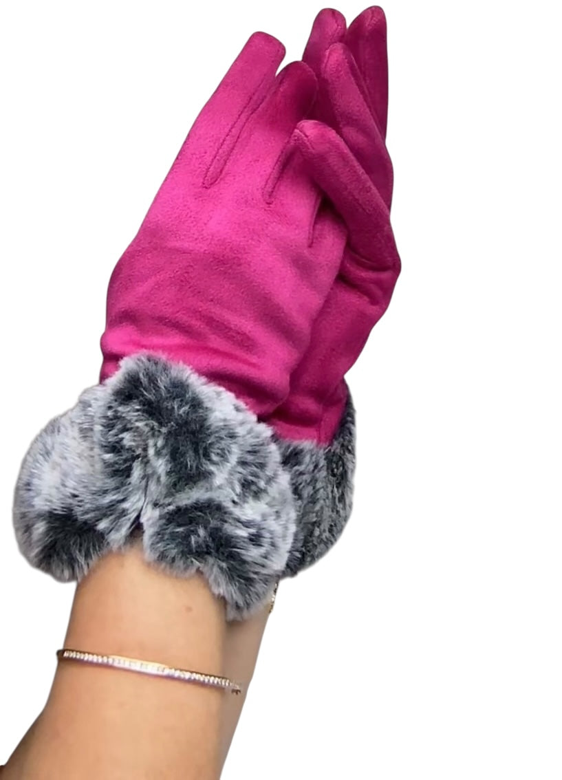 HAZEL. Elegant warm faux fur trim ladies gloves