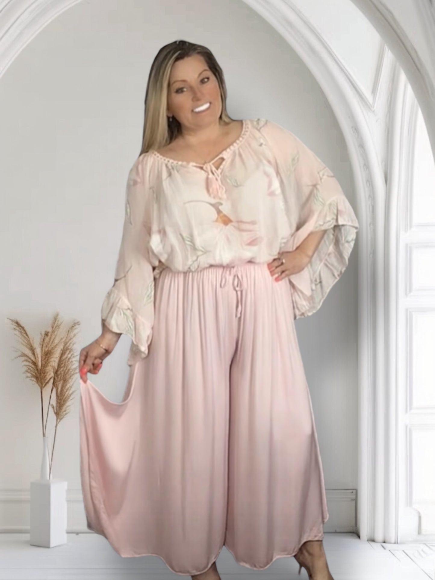 Cherylann Dip Hem Wide Leg Trousers