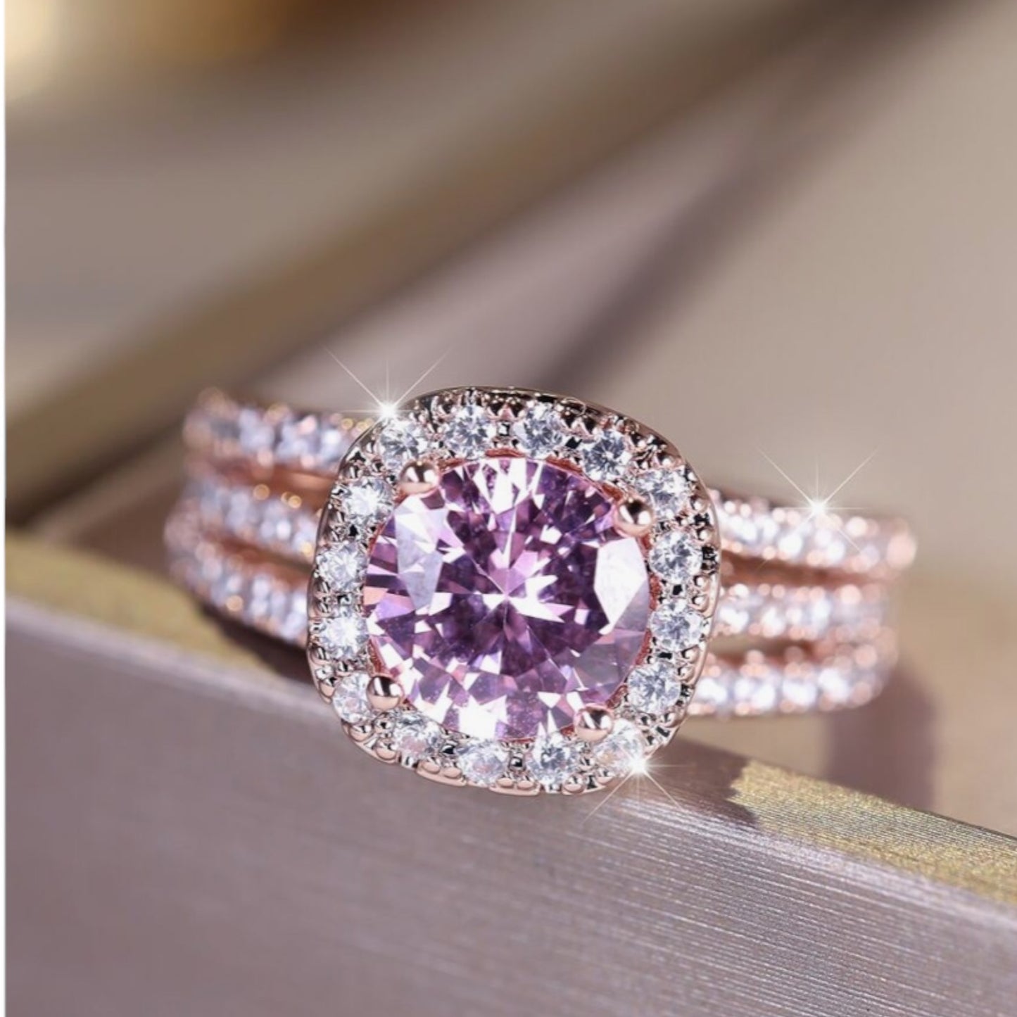 Pink CZ Square Ring