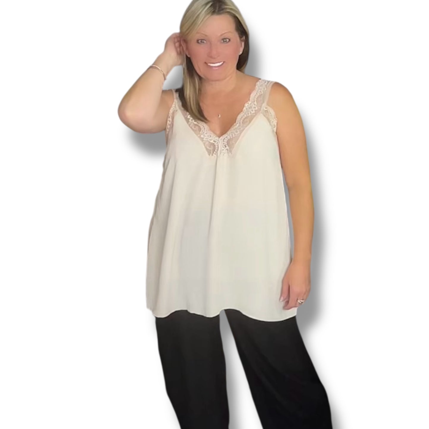 Tori. Lace Trim Vest Camisole Top