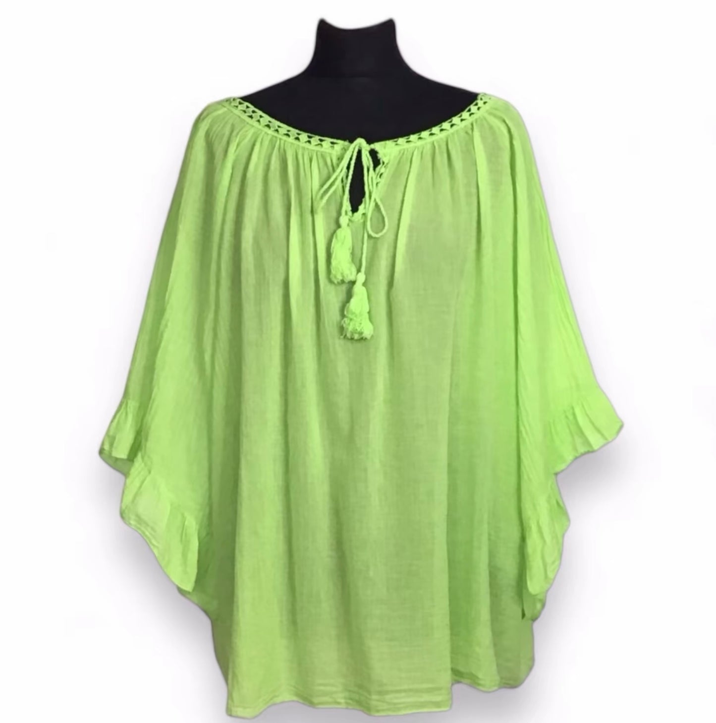 Mary. Sheer Cotton Angel Wing Sleeve Blouse