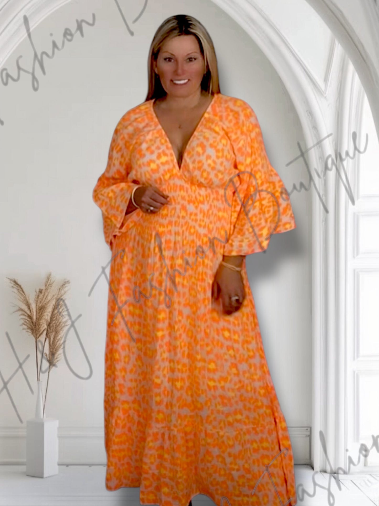 Beckie. Cheesecloth Animal Print Smocked MIDI Dress