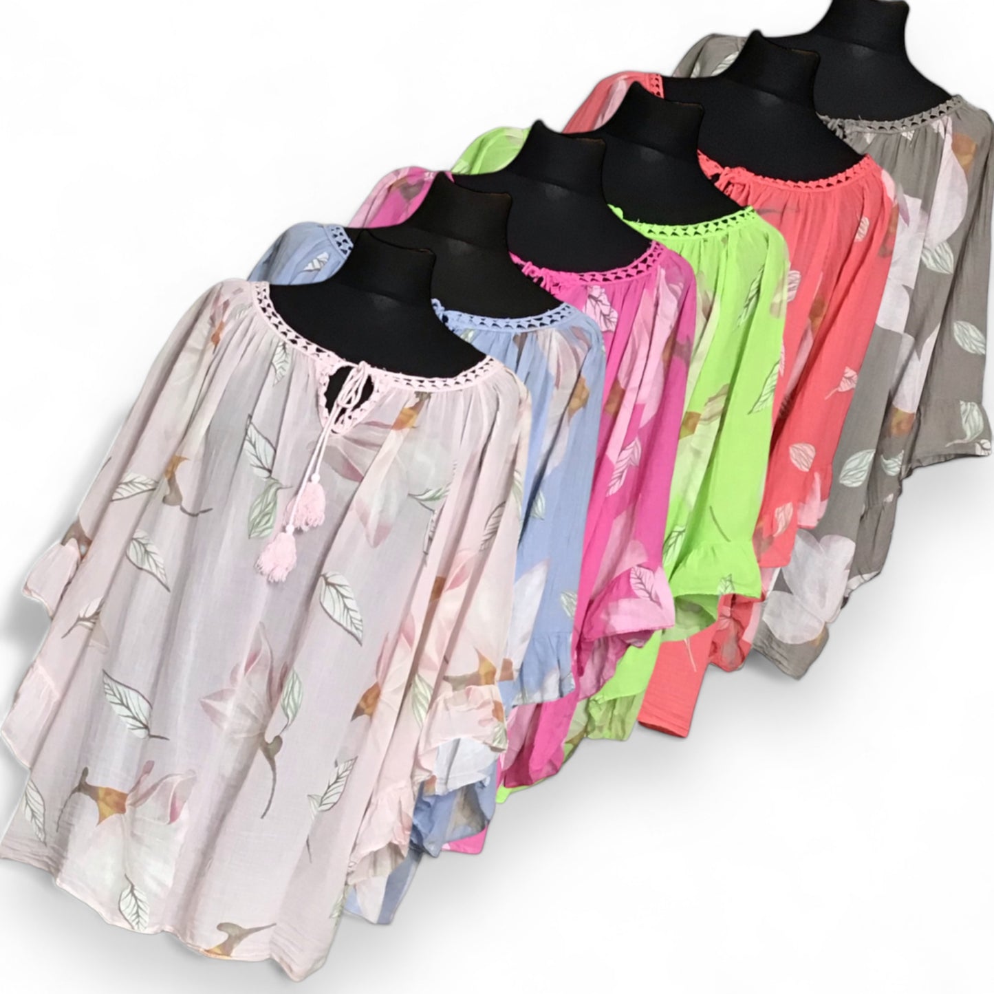 FLORENCE. Sheer Floral Top with Angel Wing Sleeves