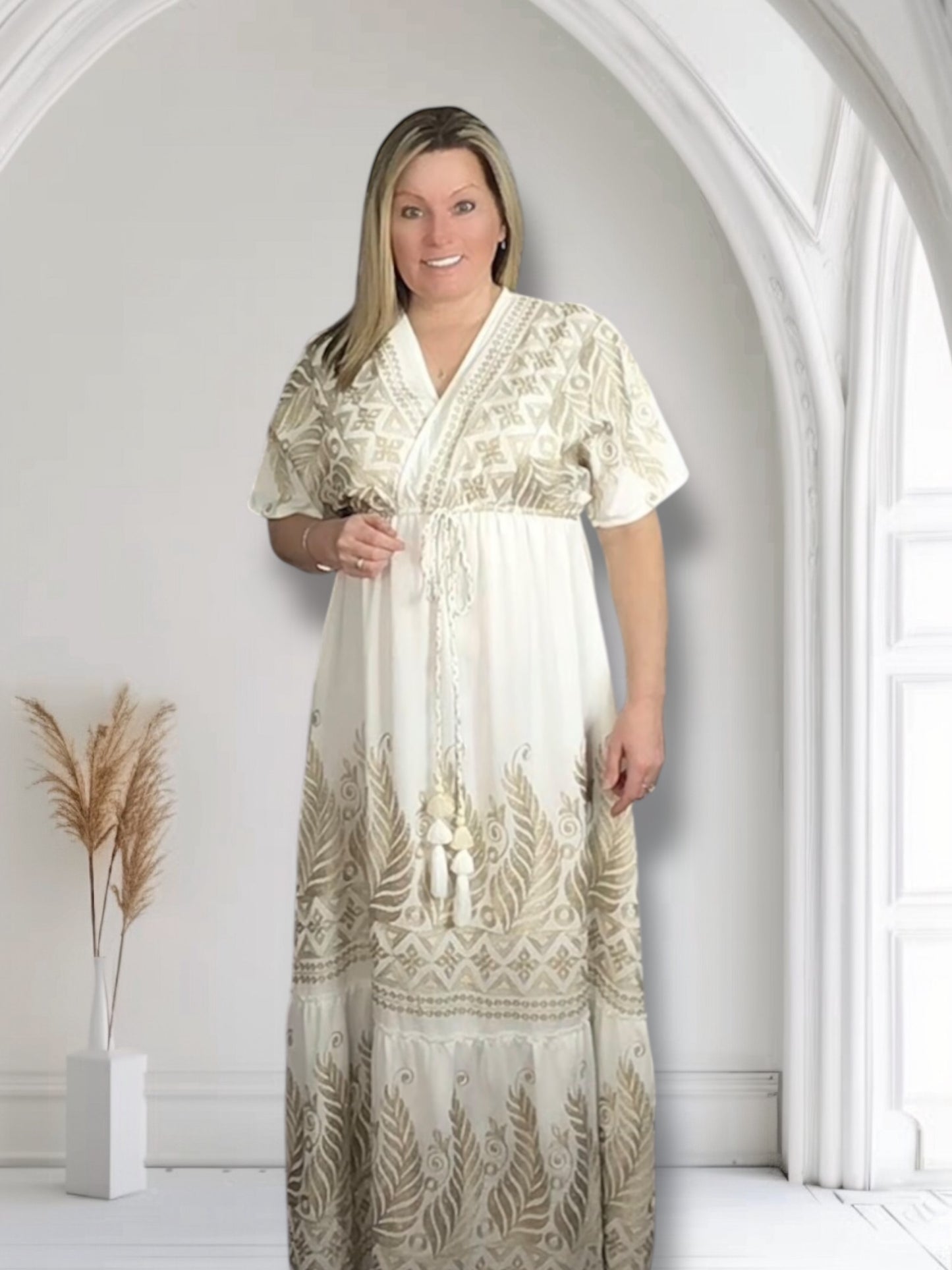 Stacy. Maxi Dress with Tassels & Gold Detailing