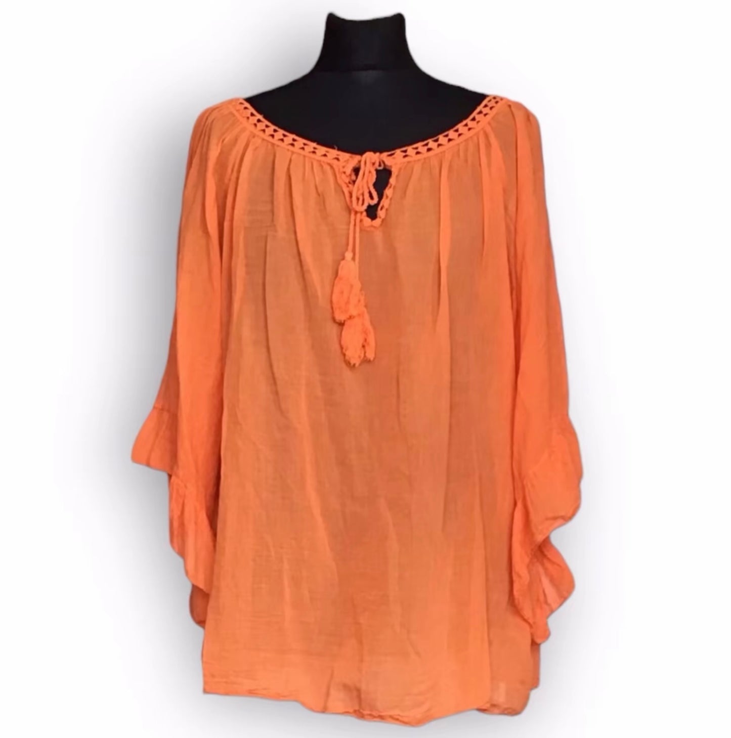 Mary. Sheer Cotton Angel Wing Sleeve Blouse