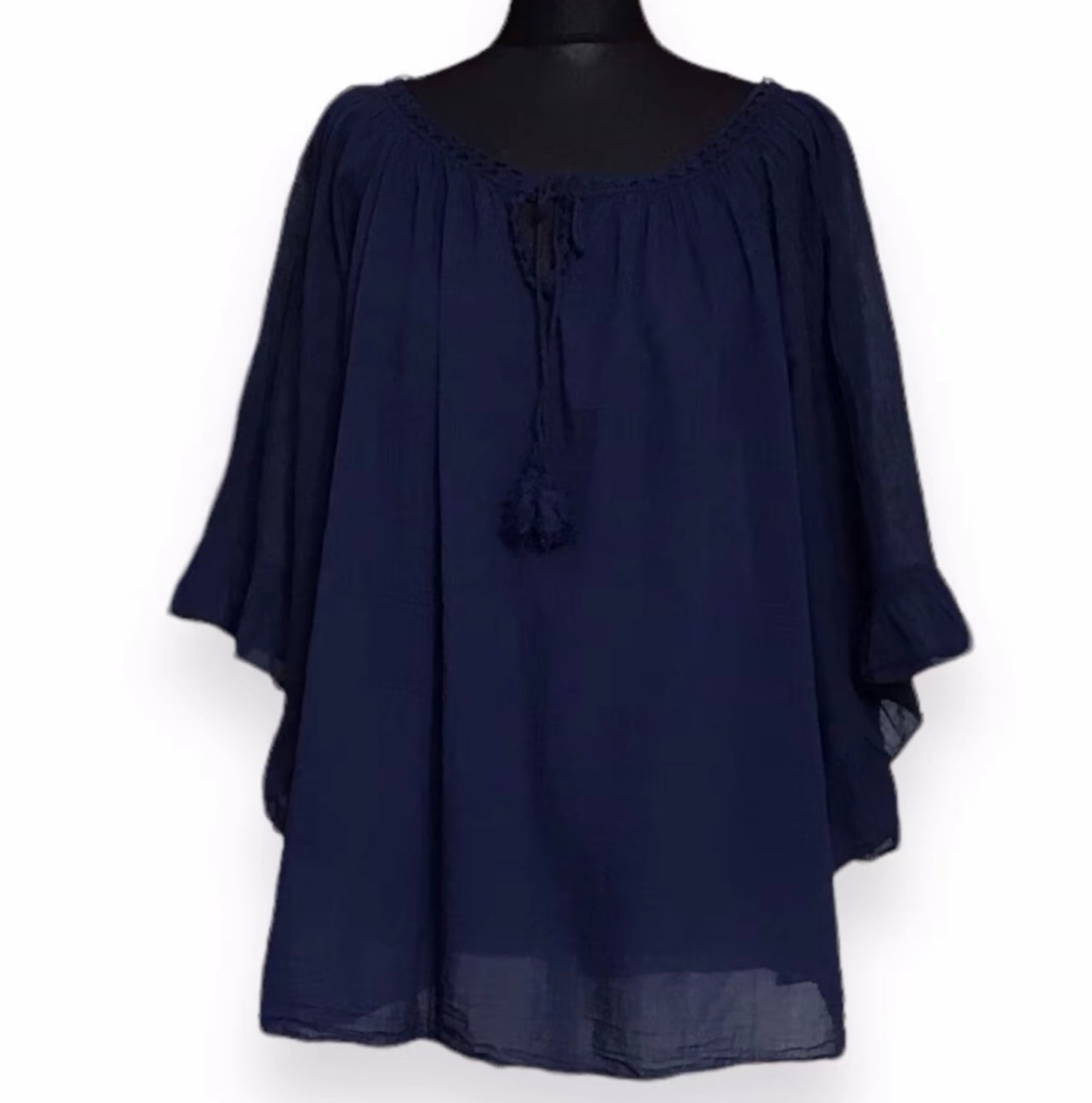 Mary. Sheer Cotton Angel Wing Sleeve Blouse