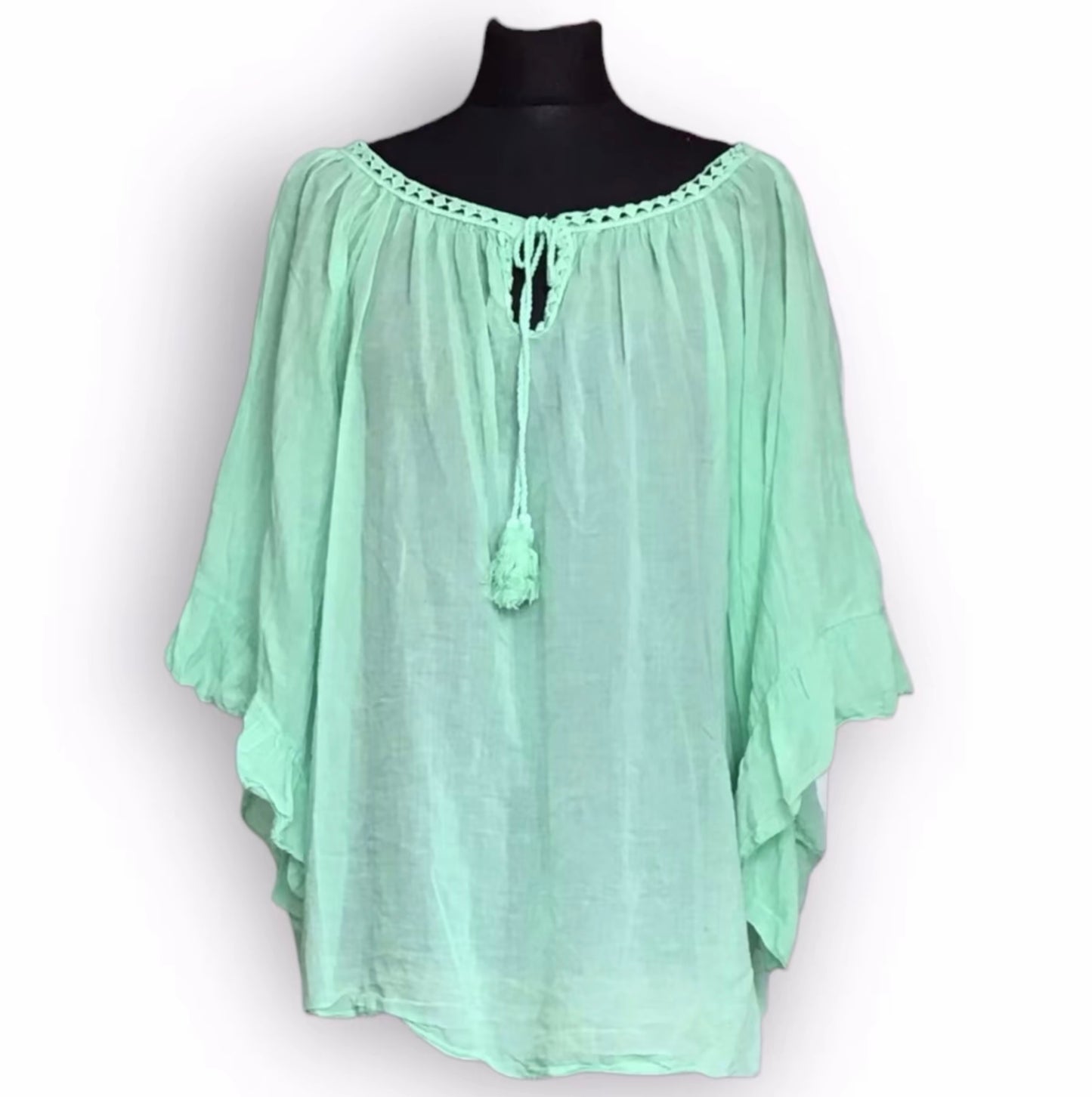 Mary. Sheer Cotton Angel Wing Sleeve Blouse