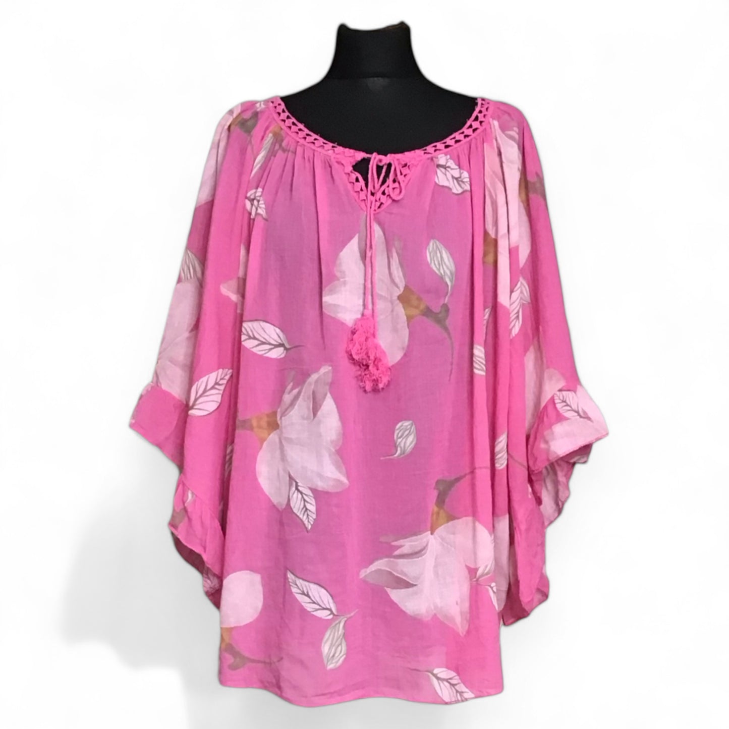FLORENCE. Sheer Floral Top with Angel Wing Sleeves