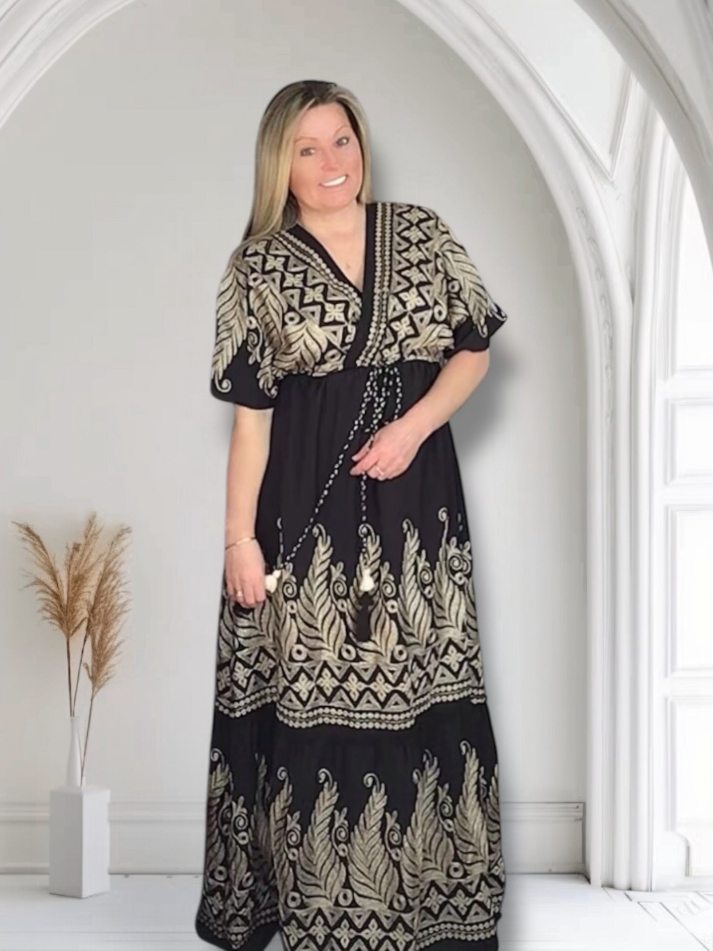 Stacy. Maxi Dress with Tassels & Gold Detailing