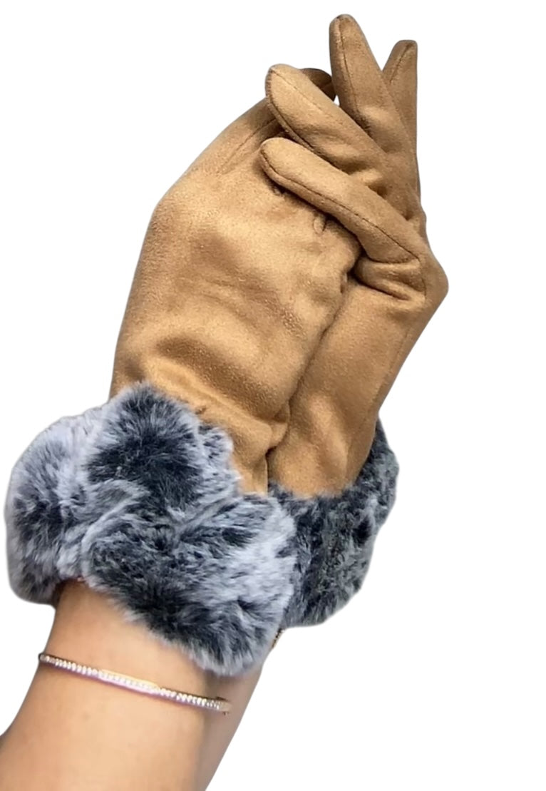 HAZEL. Elegant warm faux fur trim ladies gloves