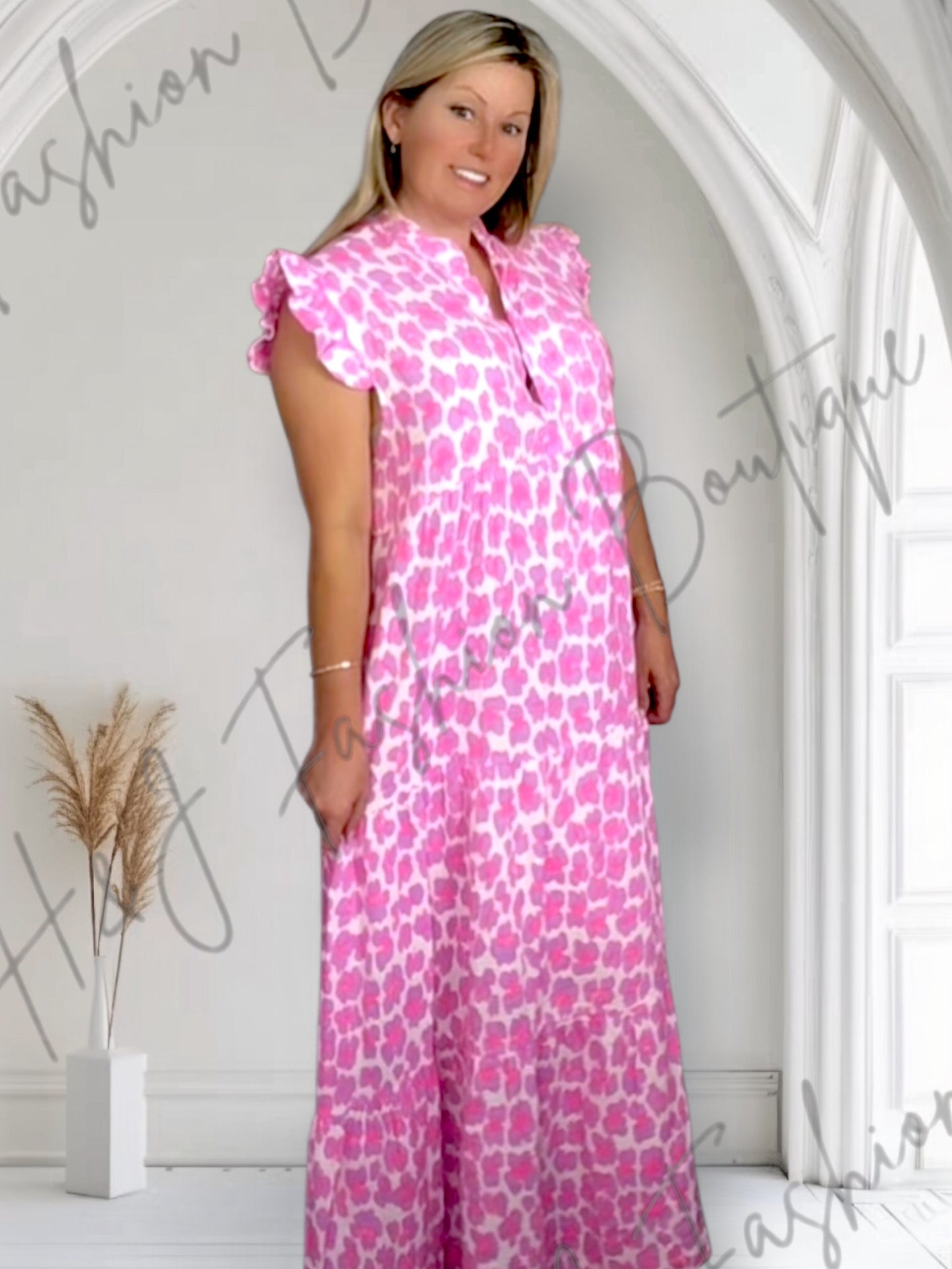 Kiki Cheesecloth Neon Smock Maxi Dress