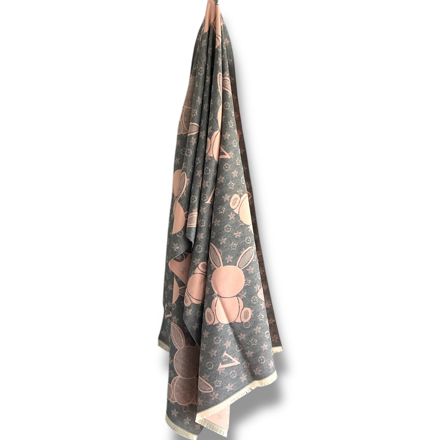 Wool Blend Scarf with Bunny & Clover Design