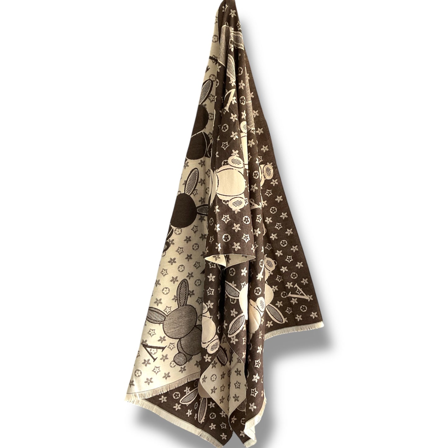 Wool Blend Scarf with Bunny & Clover Design