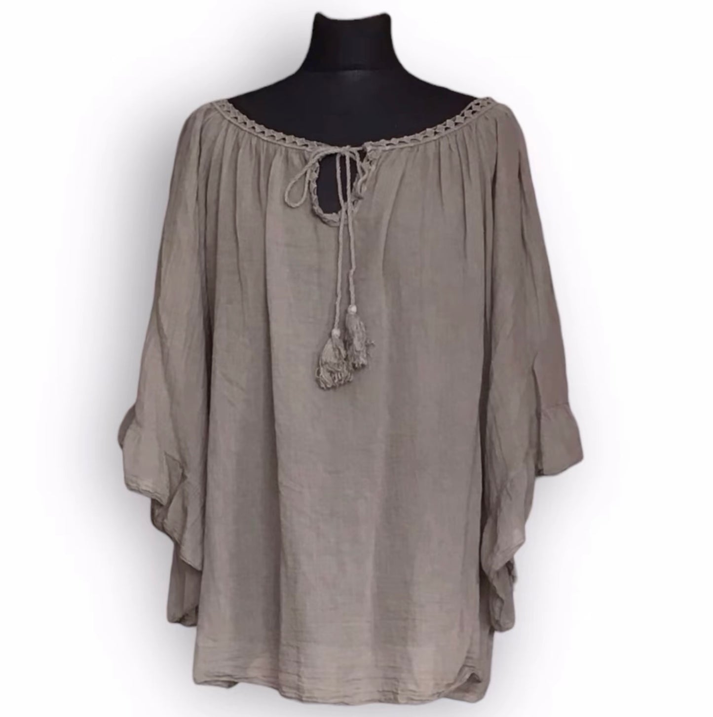 Mary. Sheer Cotton Angel Wing Sleeve Blouse