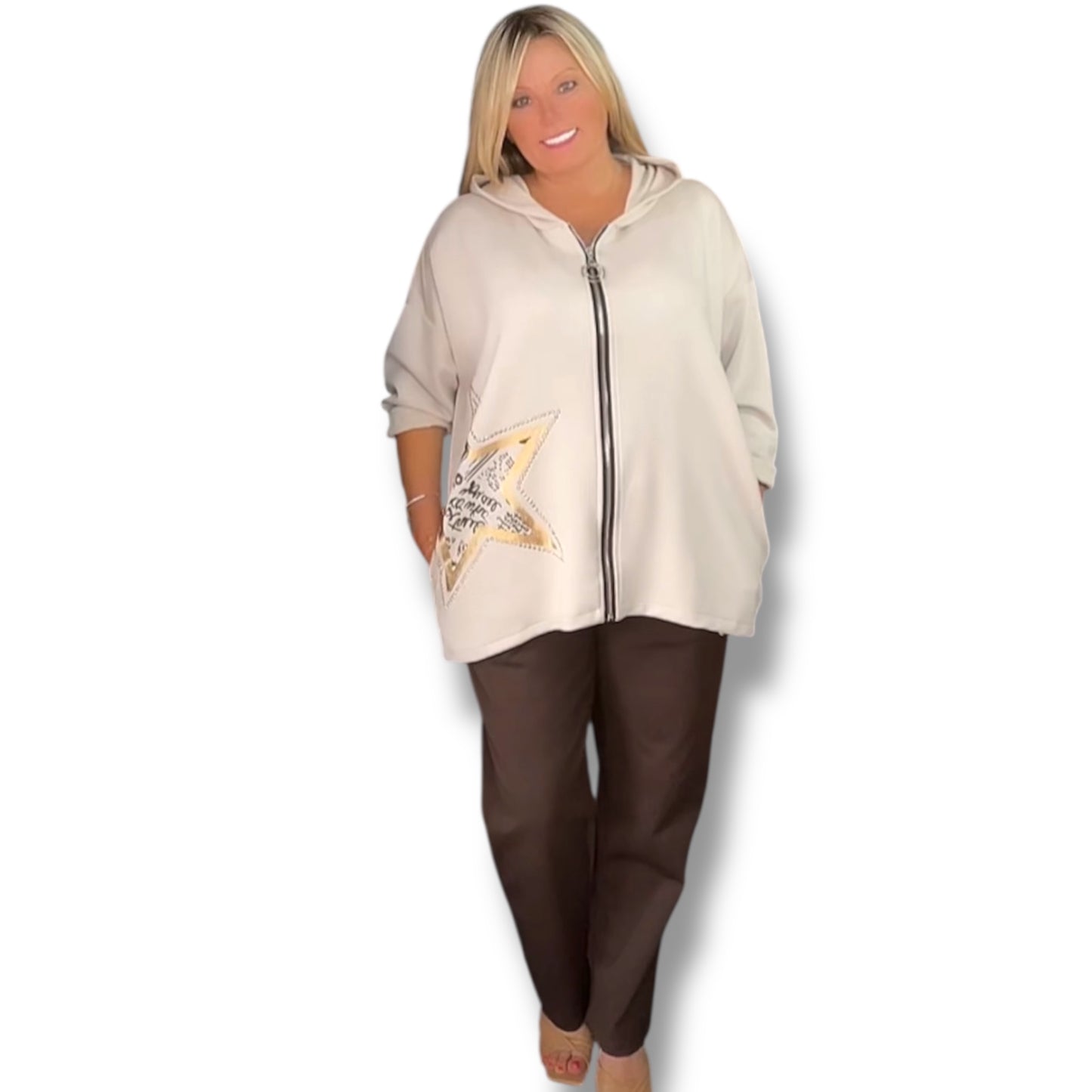 Ollie. Golden Star Hoodie With zip Front