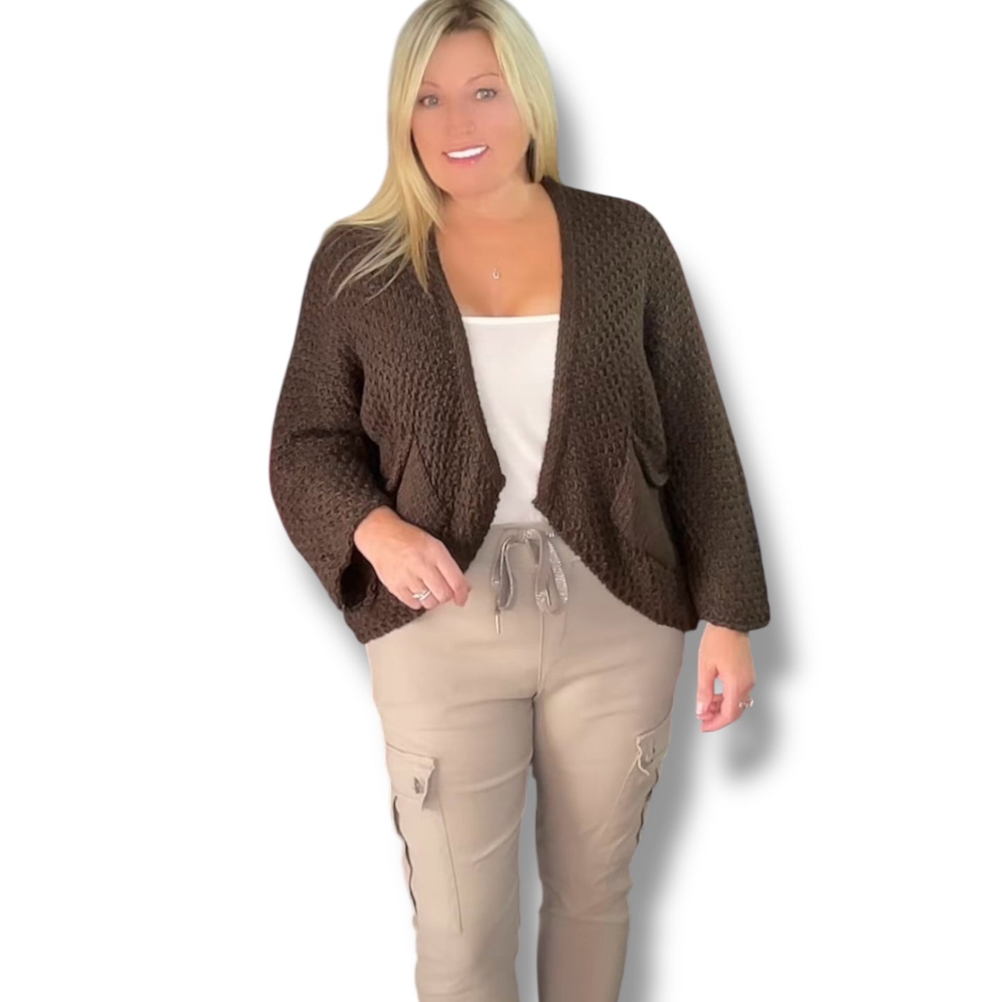 Waffle Knit Cardigan with Pockets (Martha)