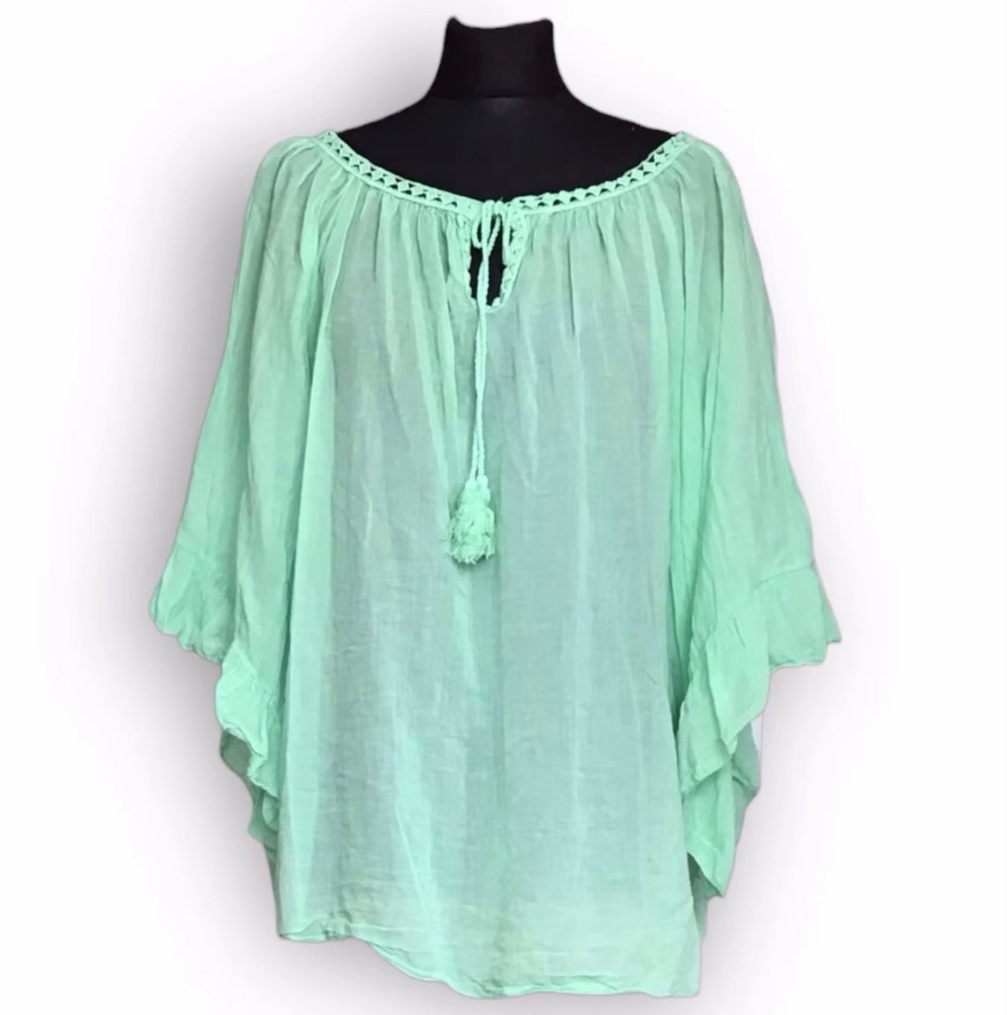 Mary. Sheer Cotton Angel Wing Sleeve Blouse