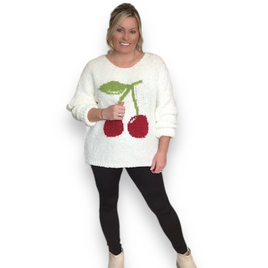 Perrie. Super soft teddy knit cherry jumper