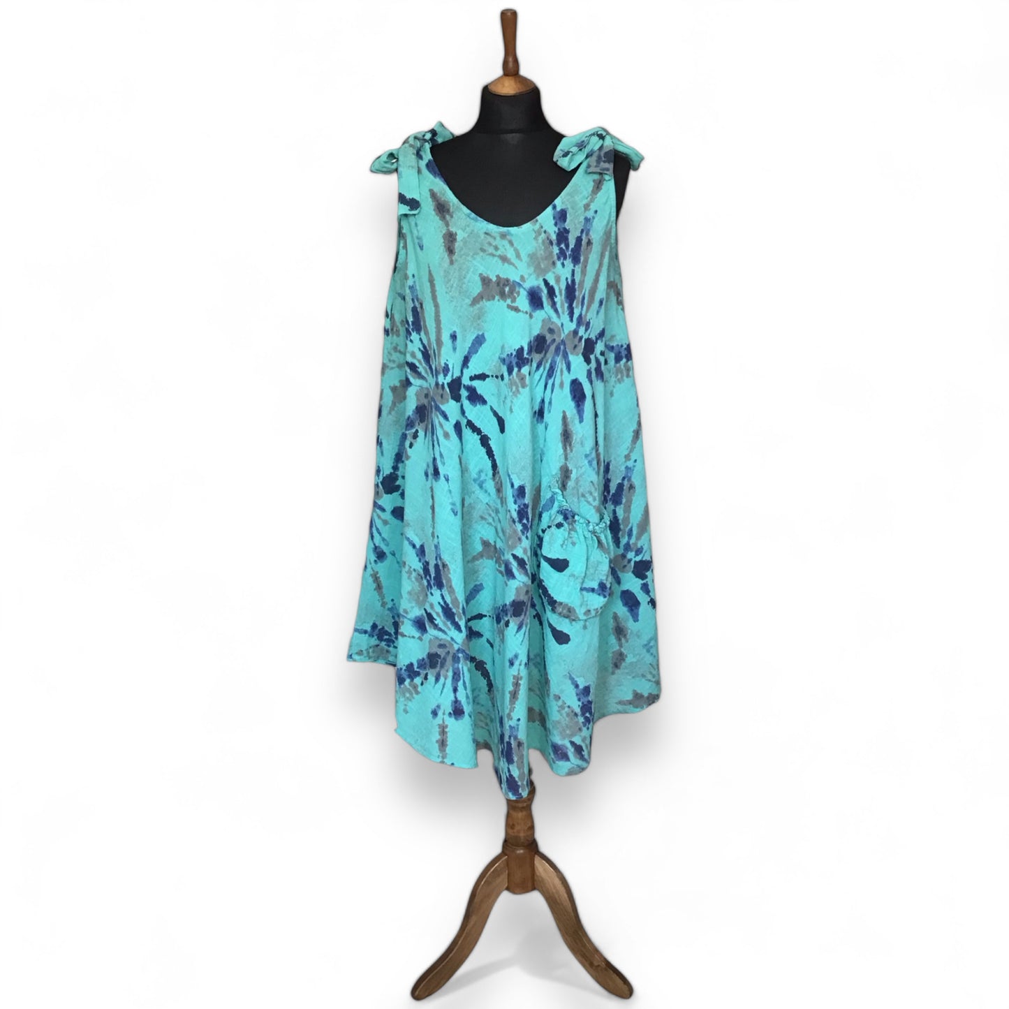 Lilly. Bow Shoulder Tie Swing Dress with Pouch Pocket