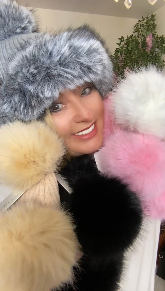 Penny. Plush Lined Faux Fur Fluffy Pompom Hat