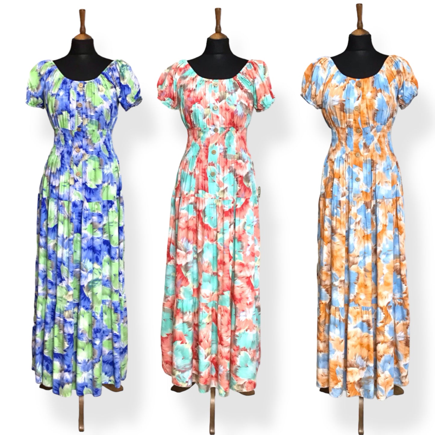 MERVYN. Smocked Waist Floral Magic Maxi Dress