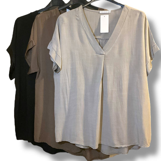 V-Neck Top with Satin Trim