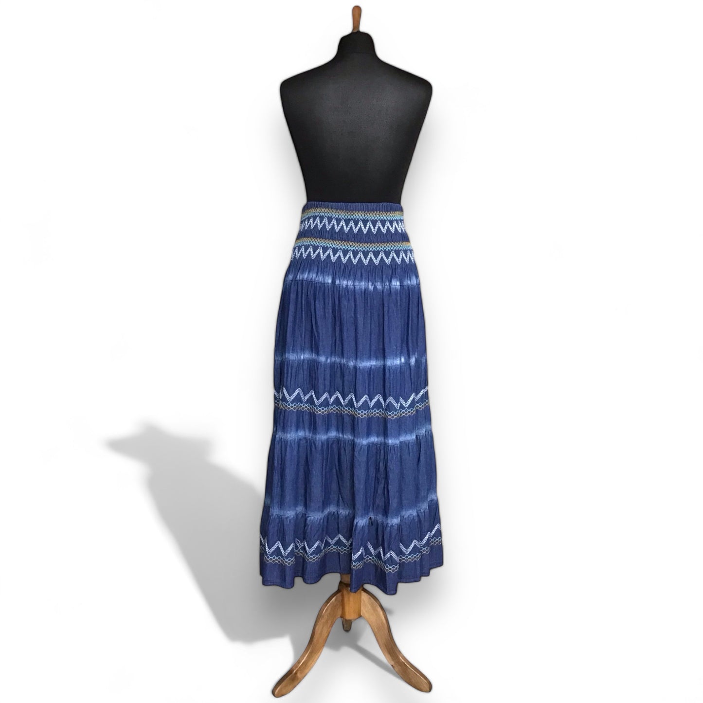 LAVITA. Boho Smocked Waist Denim Maxi Skirt/Dress.