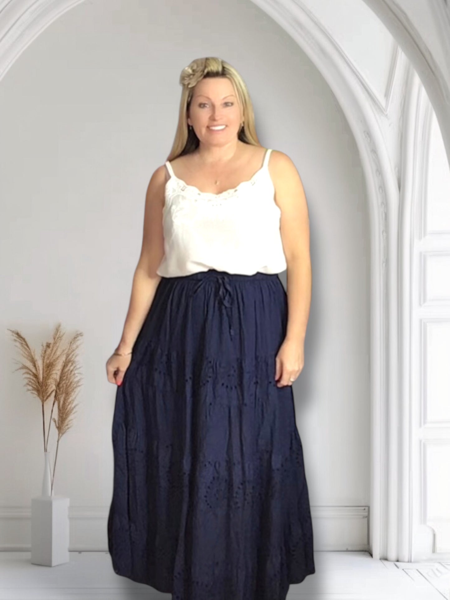Erin Boho Cotton Embroidery Anglaise Maxi Skirt