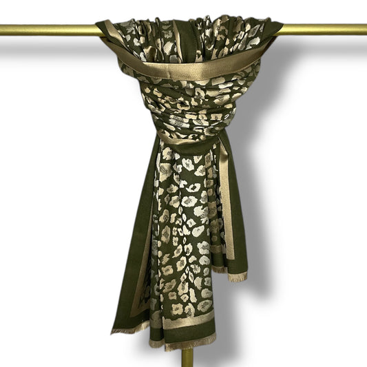 Kirsty Olive. Luxurious Gold Animal Print Scarf.