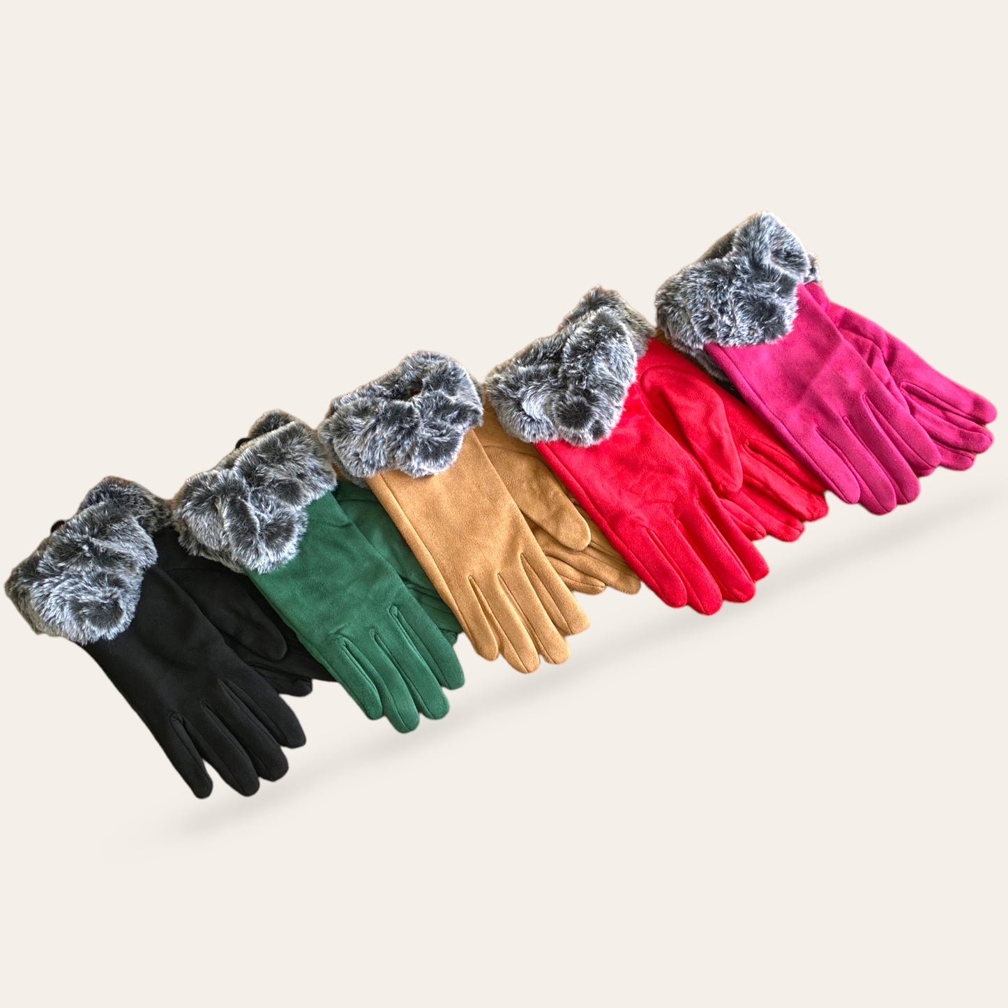 HAZEL. Elegant warm faux fur trim ladies gloves