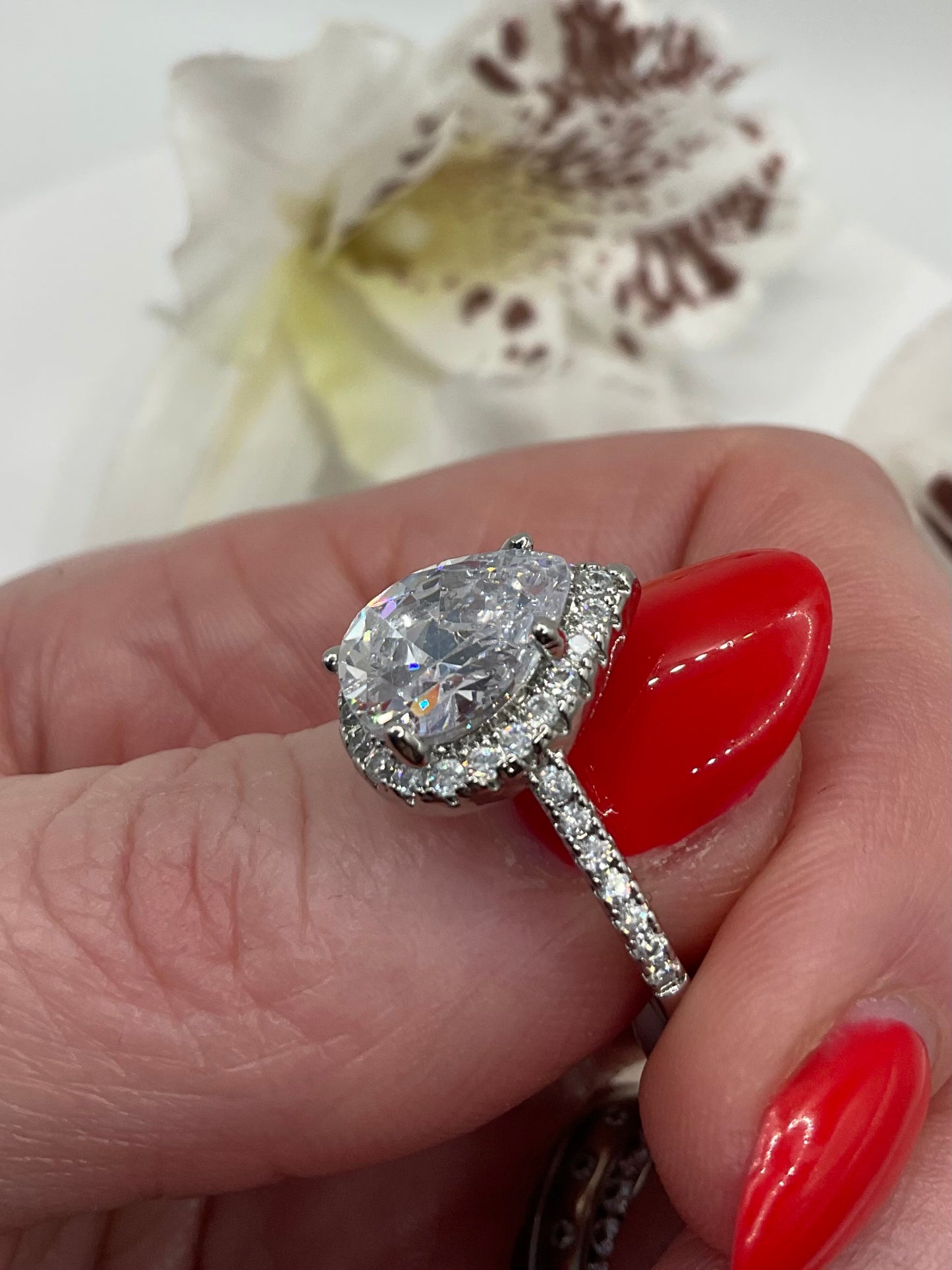 Pear Cubic Zirconia Ring ( Pink or Clear )