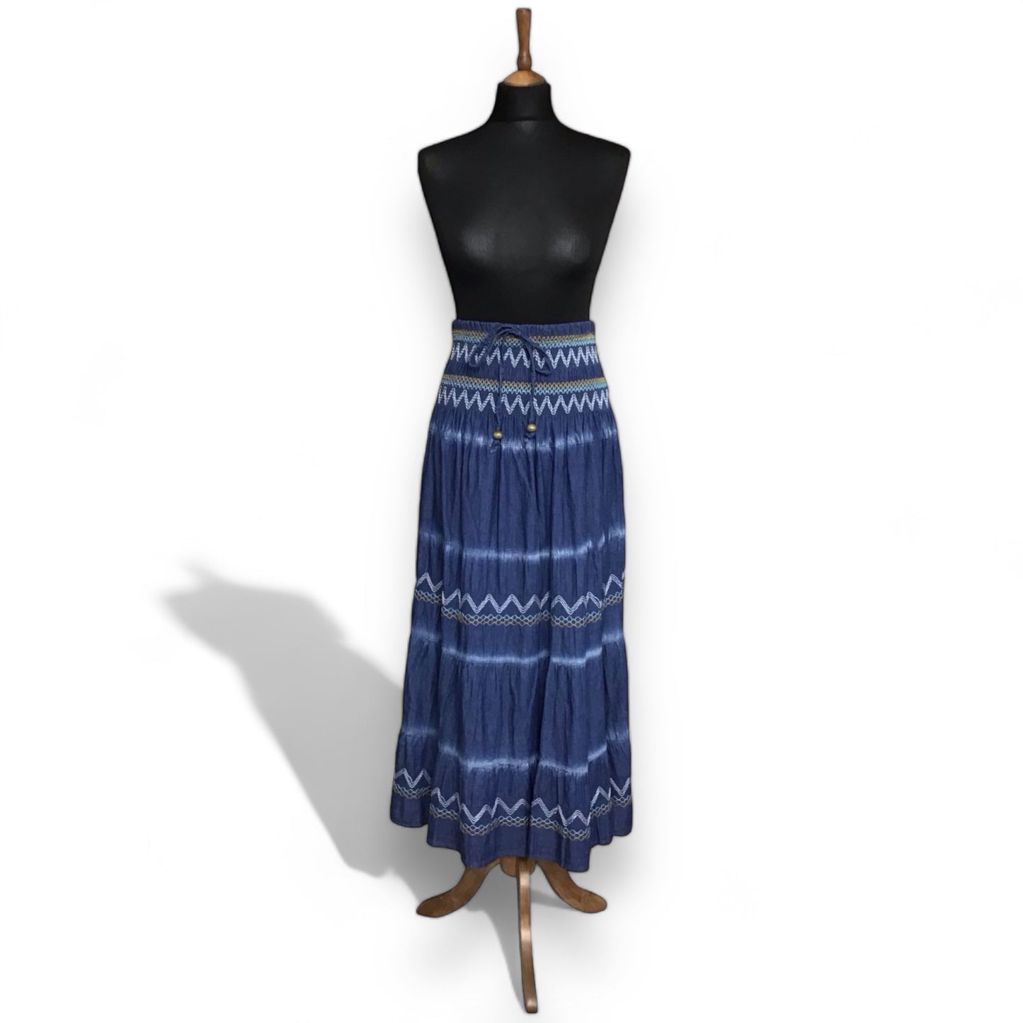 LAVITA. Boho Smocked Waist Denim Maxi Skirt/Dress.