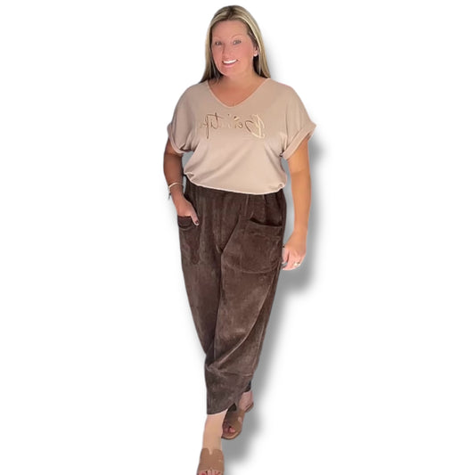 Tulip Leg Ribbed Velour Jogger Trousers (Ashdan)