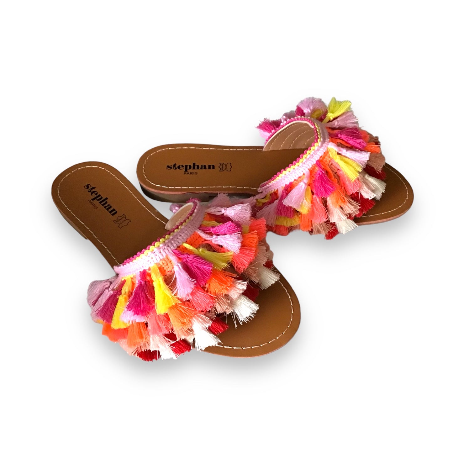 CAMILLA. Bright Tassel Fringe Flat Sliders