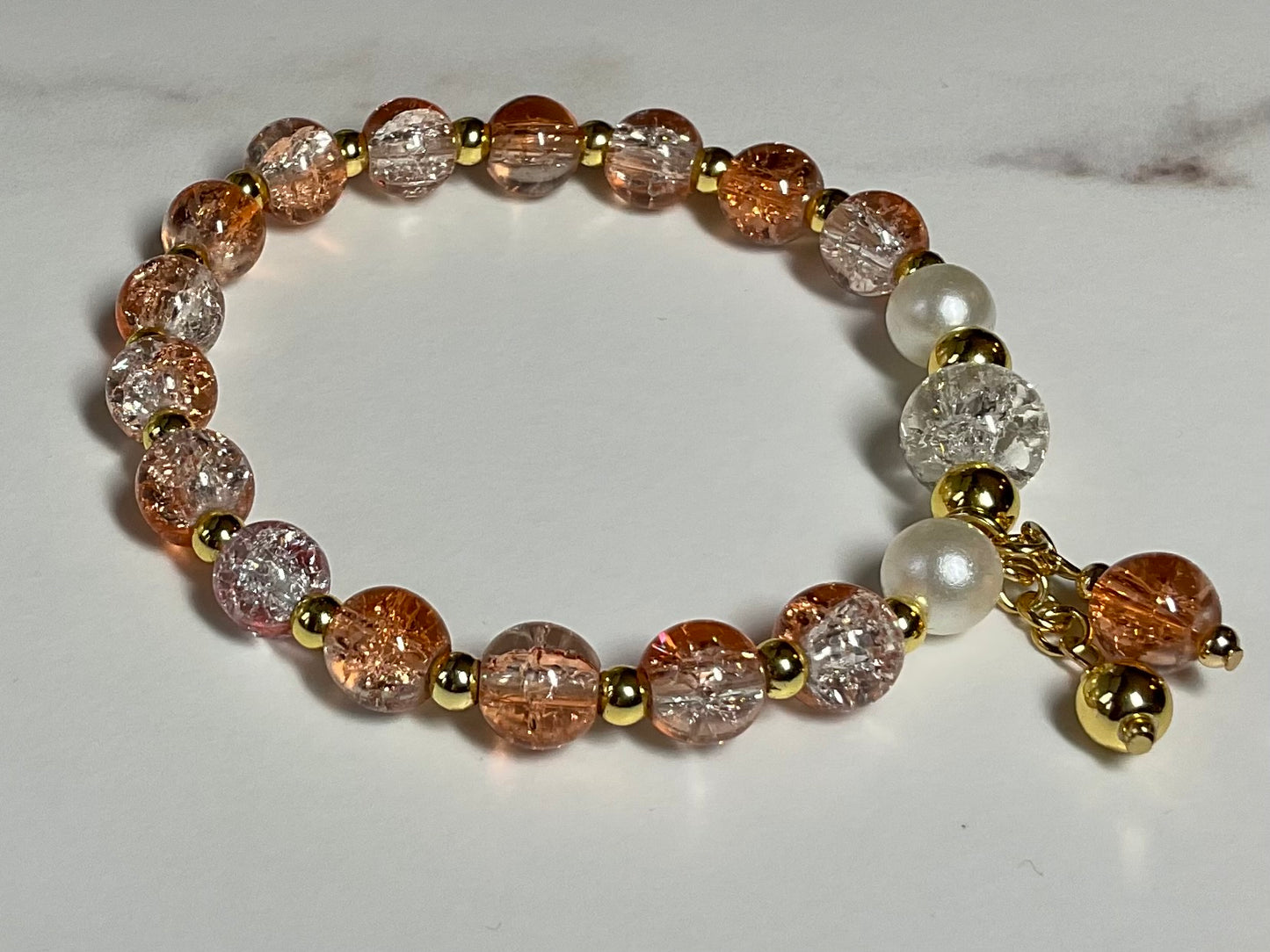 Glass Beaded Bracelet. (Orange slush)