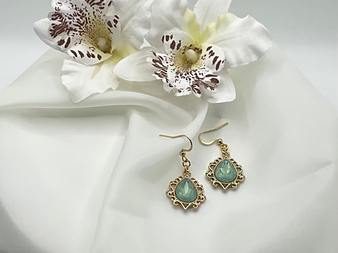 Ornate. Sparkling Gemstone 18k Gold Plated Earrings