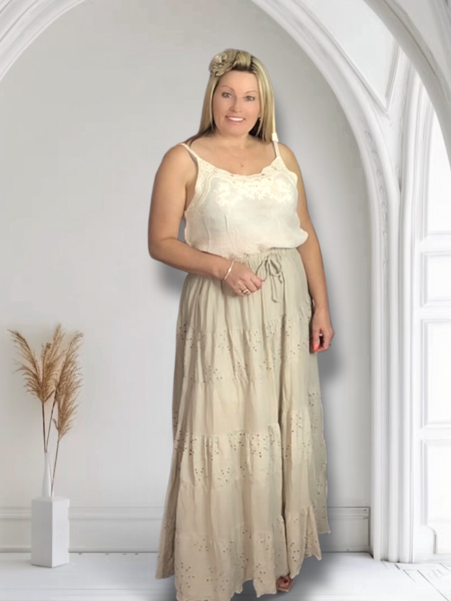 Erin Boho Cotton Embroidery Anglaise Maxi Skirt