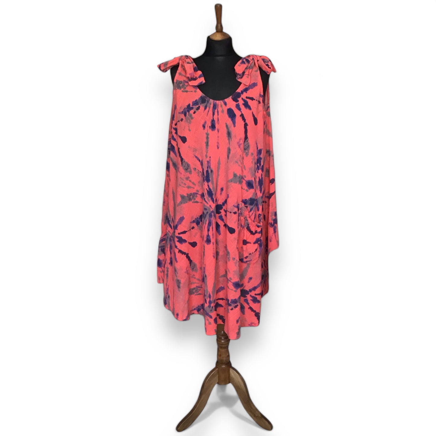 Lilly. Bow Shoulder Tie Swing Dress with Pouch Pocket