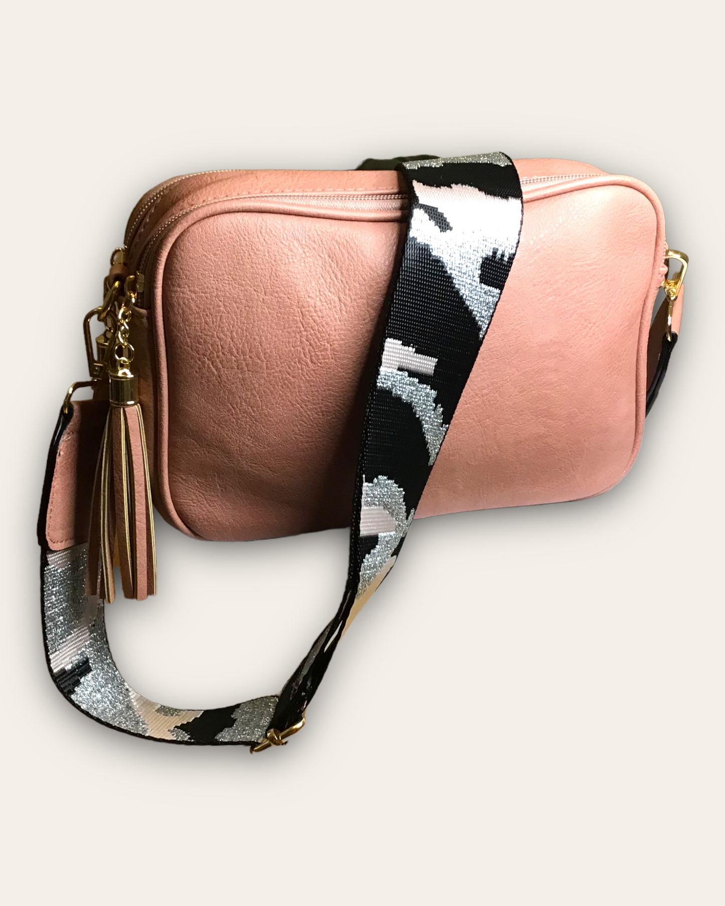 HATTIE. Wide straps tassel cross body bag.