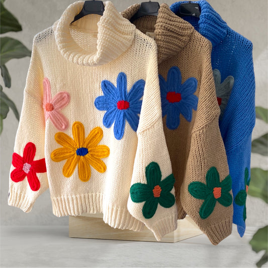 ALBA. Cozy knit roll neck daisy jumper