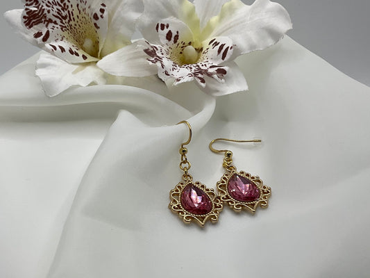 Ornate. Sparkling Gemstone 18k Gold Plated Earrings