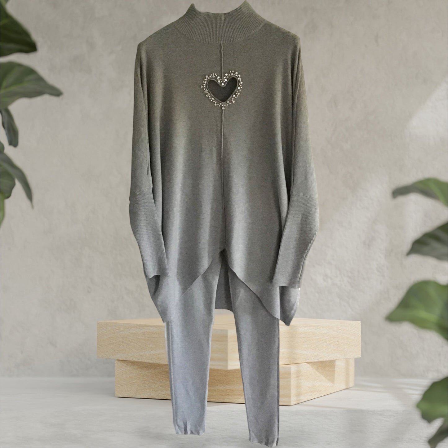 HARRIETTE. Pearl & Gemstone cut out Heart Loungewear Co-Ord