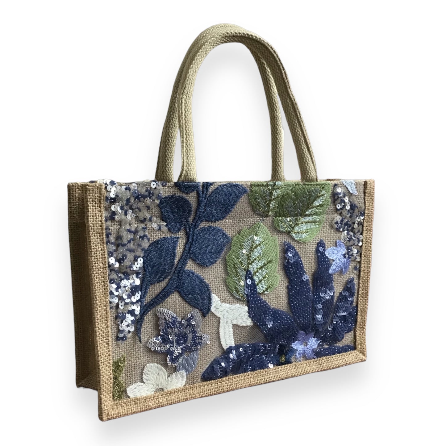 NAOMI. Stunning Lightweight Linen Handbag with sequin Floral Design