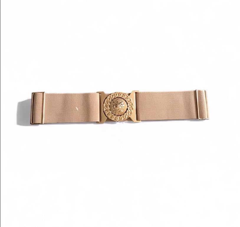 Phoenix. Lion Head Gold Buckle Elasticated Belt.