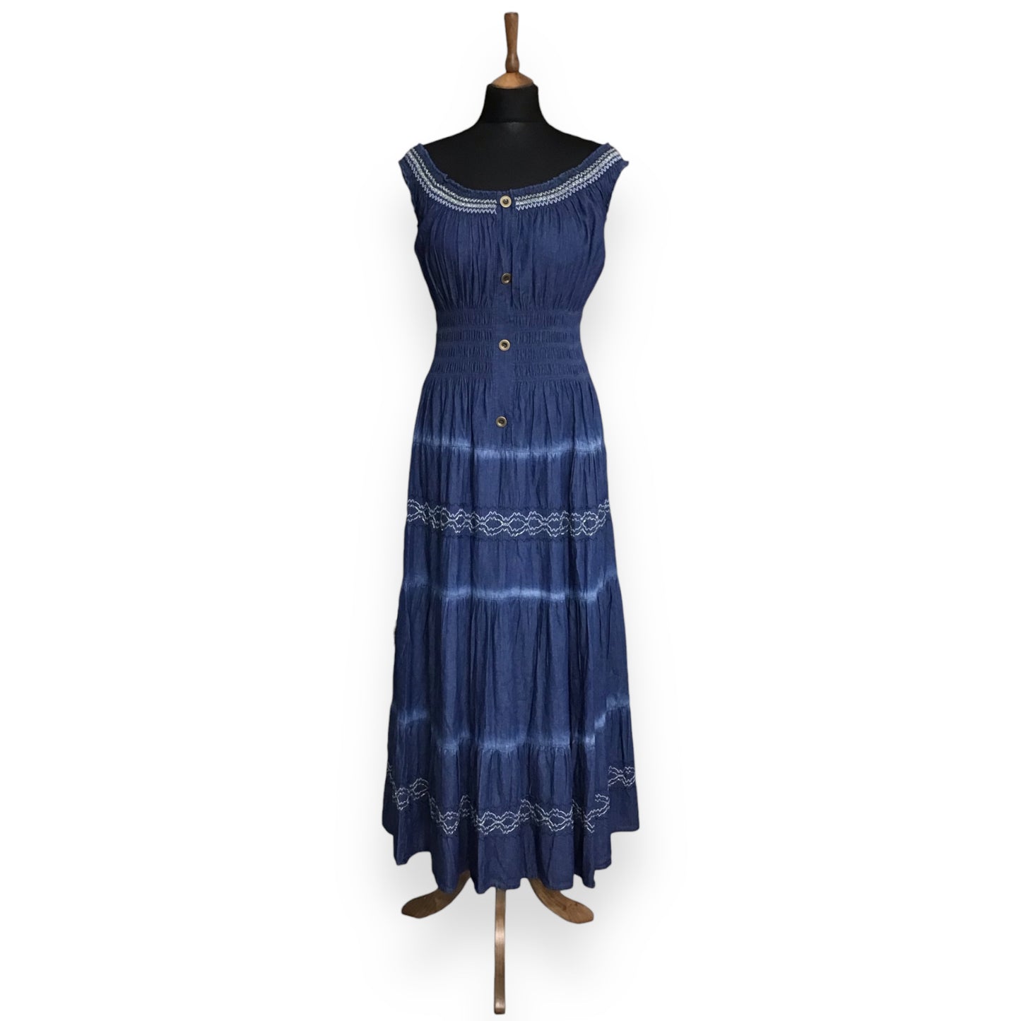 CHARLENE. Boho Denim Mixi Dress