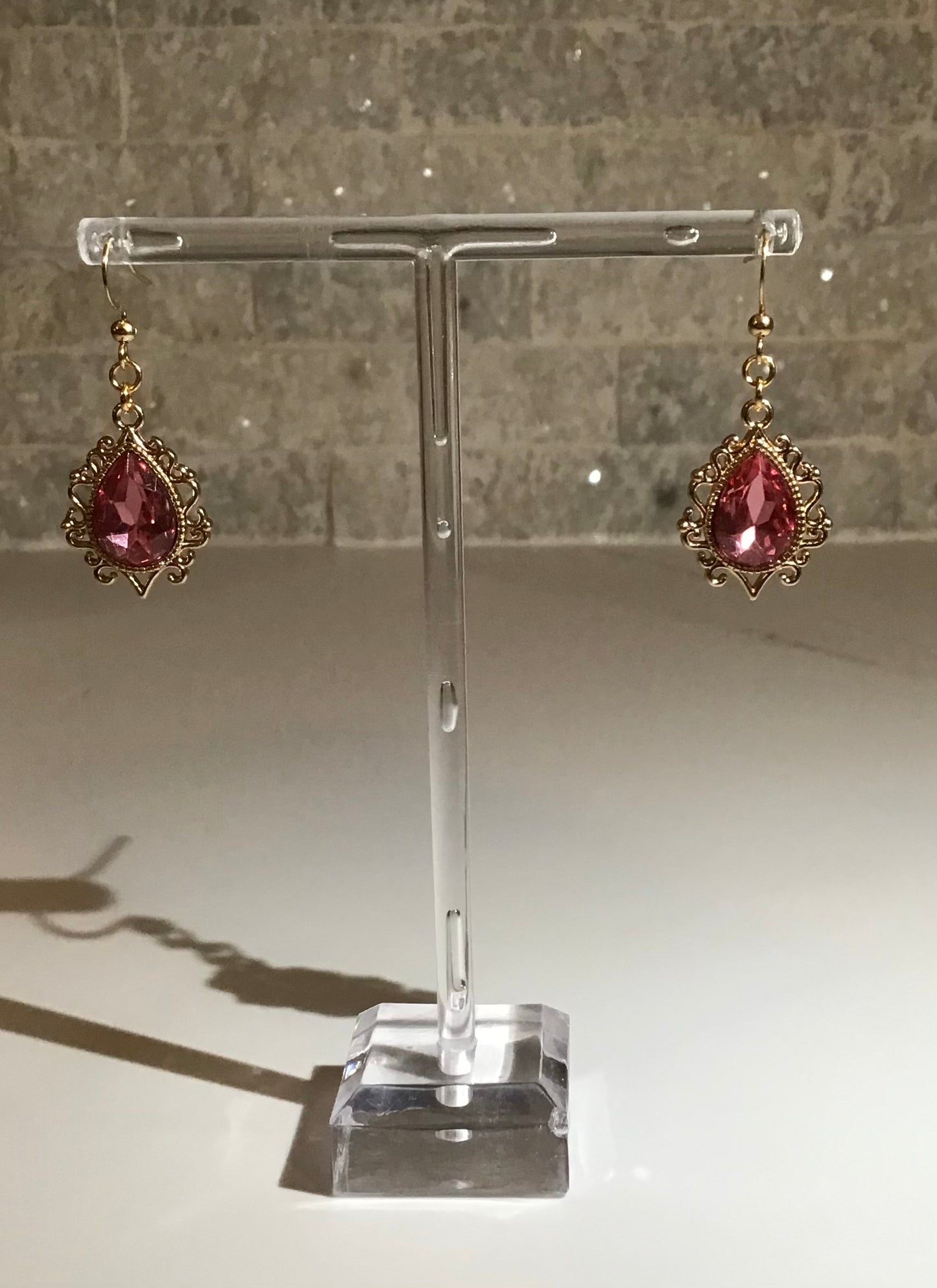 Ornate. Sparkling Gemstone 18k Gold Plated Earrings