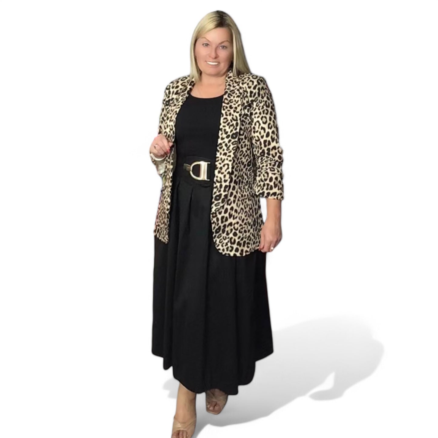 Presley. Animal Print Ruched Sleeve Blazer